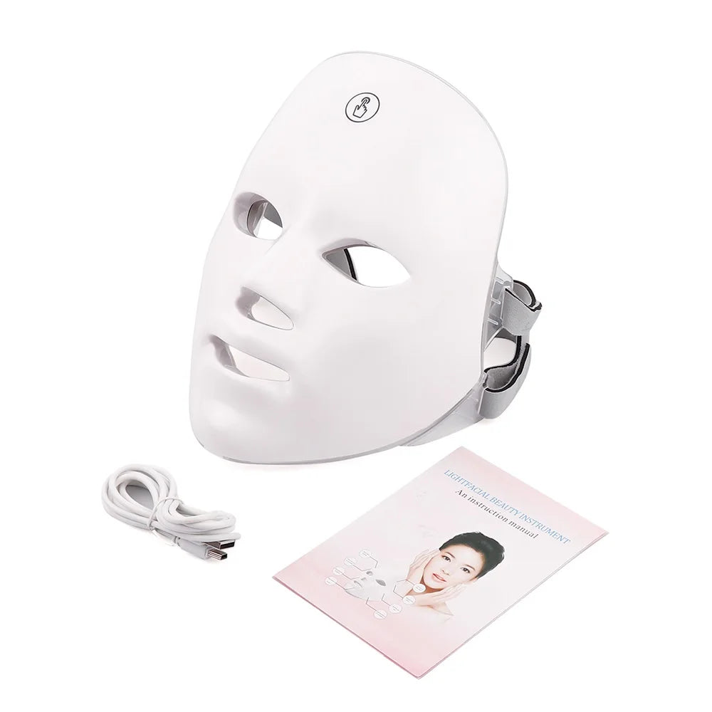 7 Colors LED Photon Facial Mask Skin Rejuvenation Anti Acne Facial Beauty Mask Red Light Skin Care Repair Skin Wireless Use