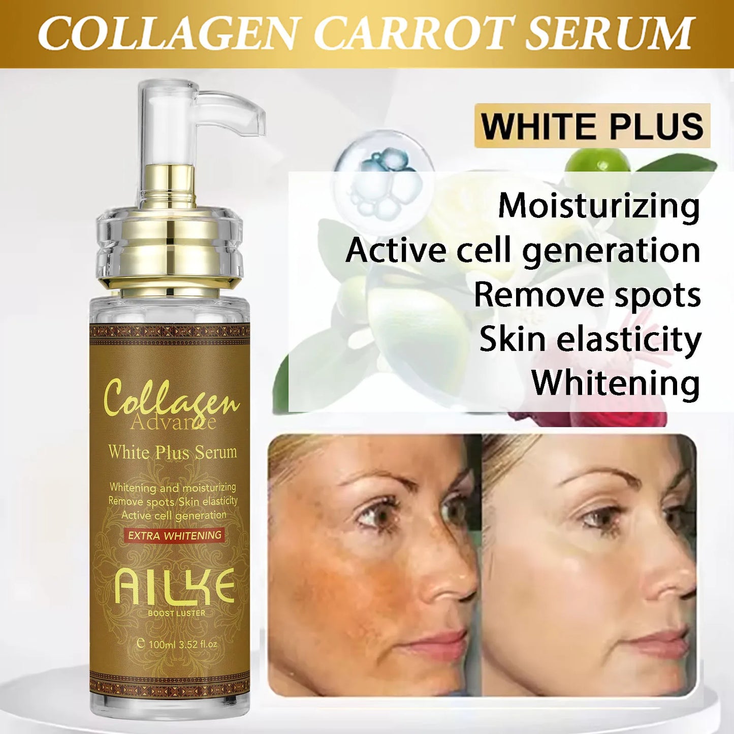 AILKE Dark Spot & Wrinkle Correcting Serum | Collagen + Glutathione Brightening Face & Body