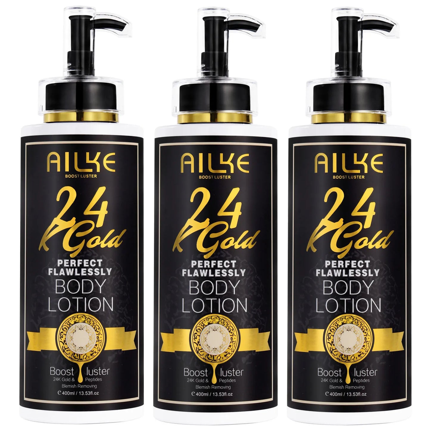 AILKE 24K Gold Perfect Flawless Body Glow Set | Whitening Body Lotion, Oil & Serum for Dark Spots, Wrinkles & Deep Hydration