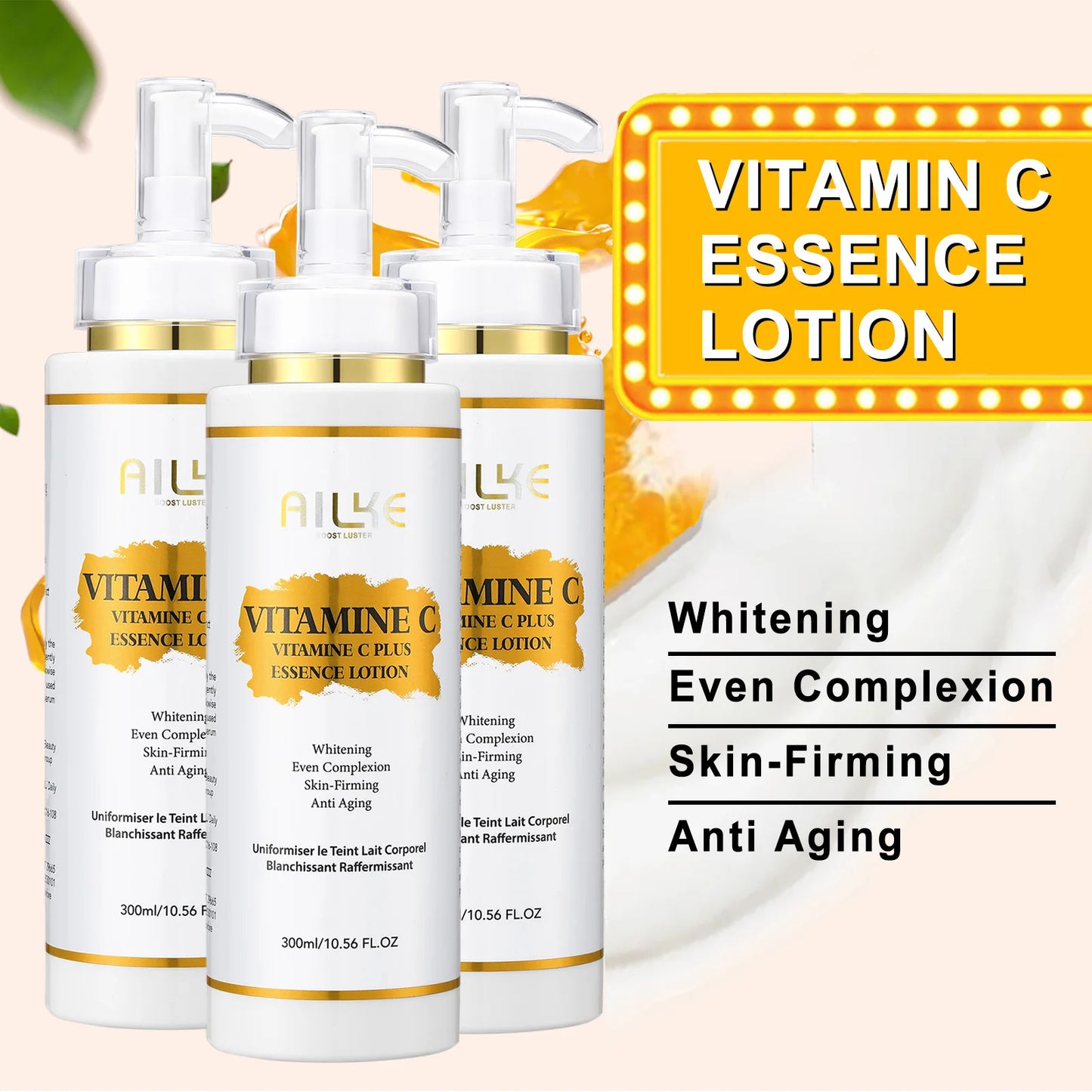 AILKE Vitamin C Body Glow Set | Brightening Cream, Hyaluronic Acid & Organic Soap for Smooth, Even, Glowing Skin