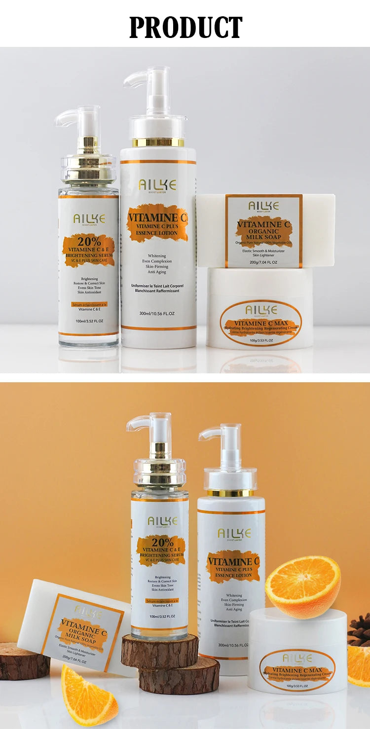 AILKE Vitamin C Body Glow Set | Brightening Cream, Hyaluronic Acid & Organic Soap for Smooth, Even, Glowing Skin