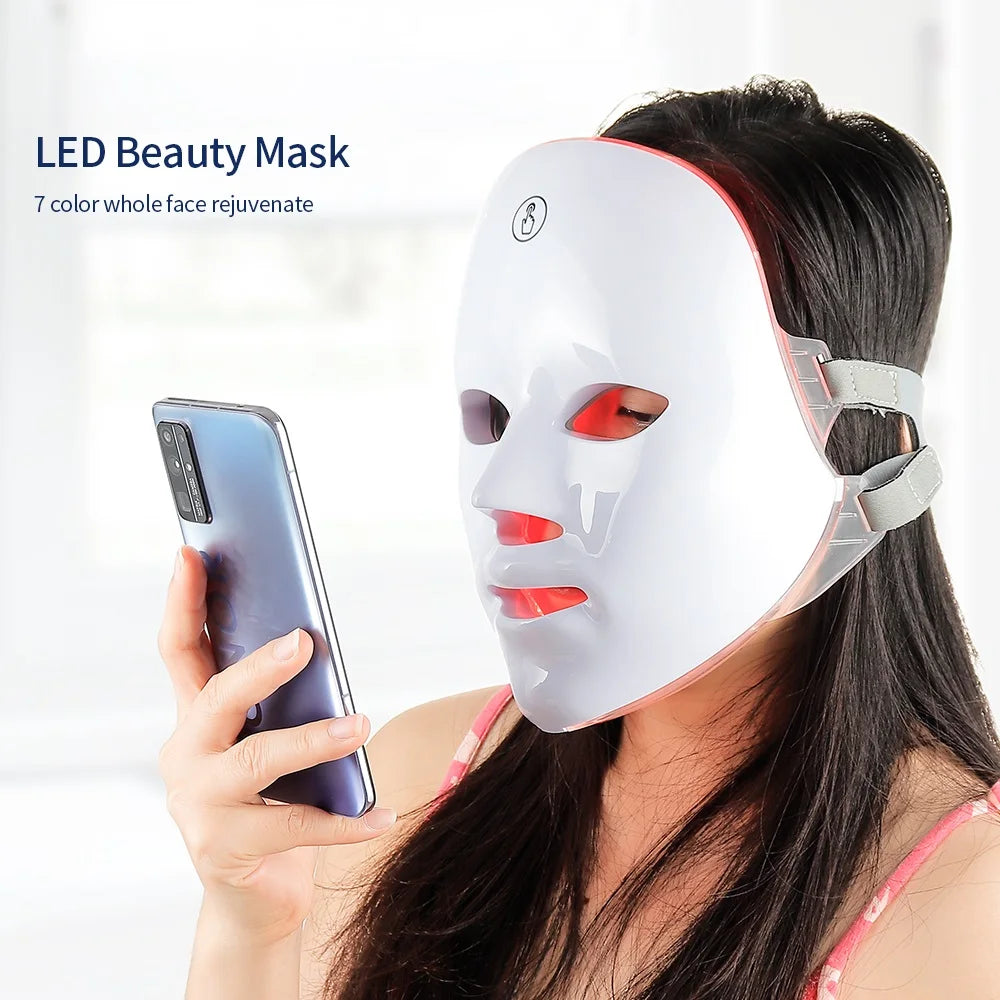 7 Colors LED Photon Facial Mask Skin Rejuvenation Anti Acne Facial Beauty Mask Red Light Skin Care Repair Skin Wireless Use