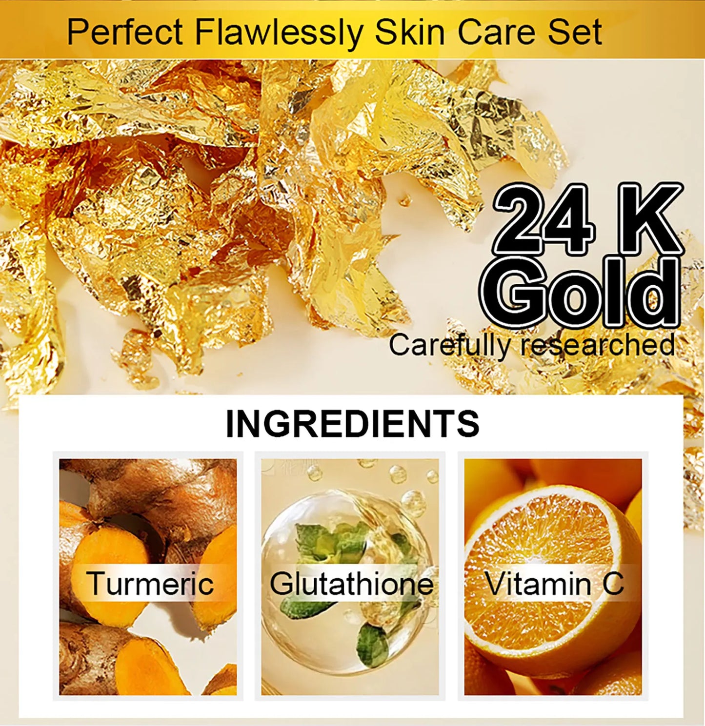 AILKE 24K Gold Perfect Flawless Body Glow Set | Whitening Body Lotion, Oil & Serum for Dark Spots, Wrinkles & Deep Hydration