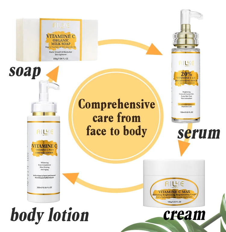 AILKE Vitamin C Body Glow Set | Brightening Cream, Hyaluronic Acid & Organic Soap for Smooth, Even, Glowing Skin
