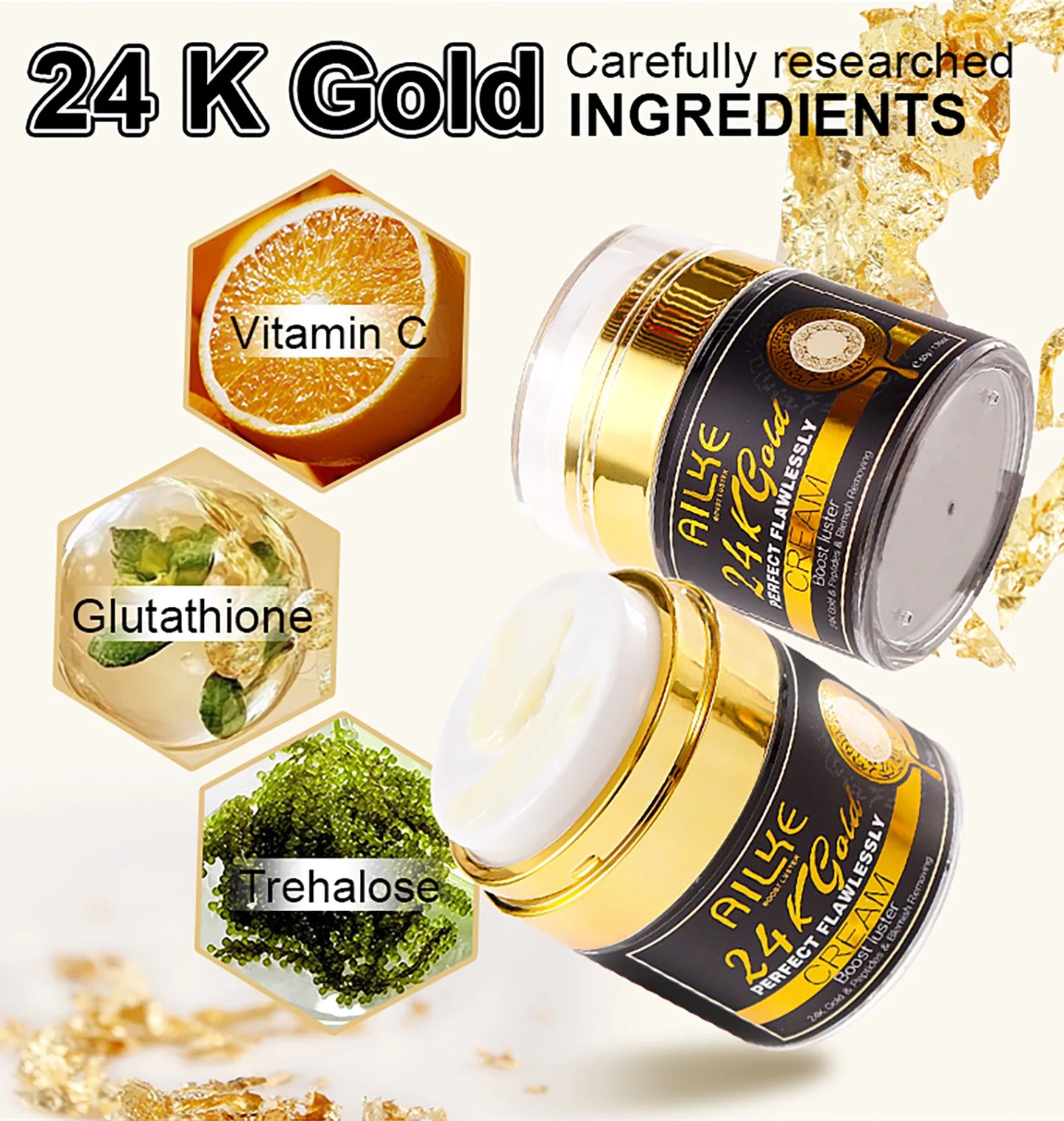 AILKE 24K Gold Perfect Flawless Body Glow Set | Whitening Body Lotion, Oil & Serum for Dark Spots, Wrinkles & Deep Hydration