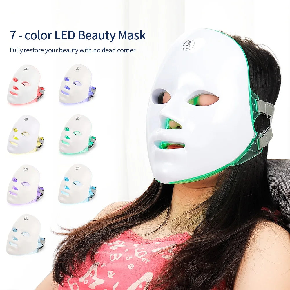 7 Colors LED Photon Facial Mask Skin Rejuvenation Anti Acne Facial Beauty Mask Red Light Skin Care Repair Skin Wireless Use
