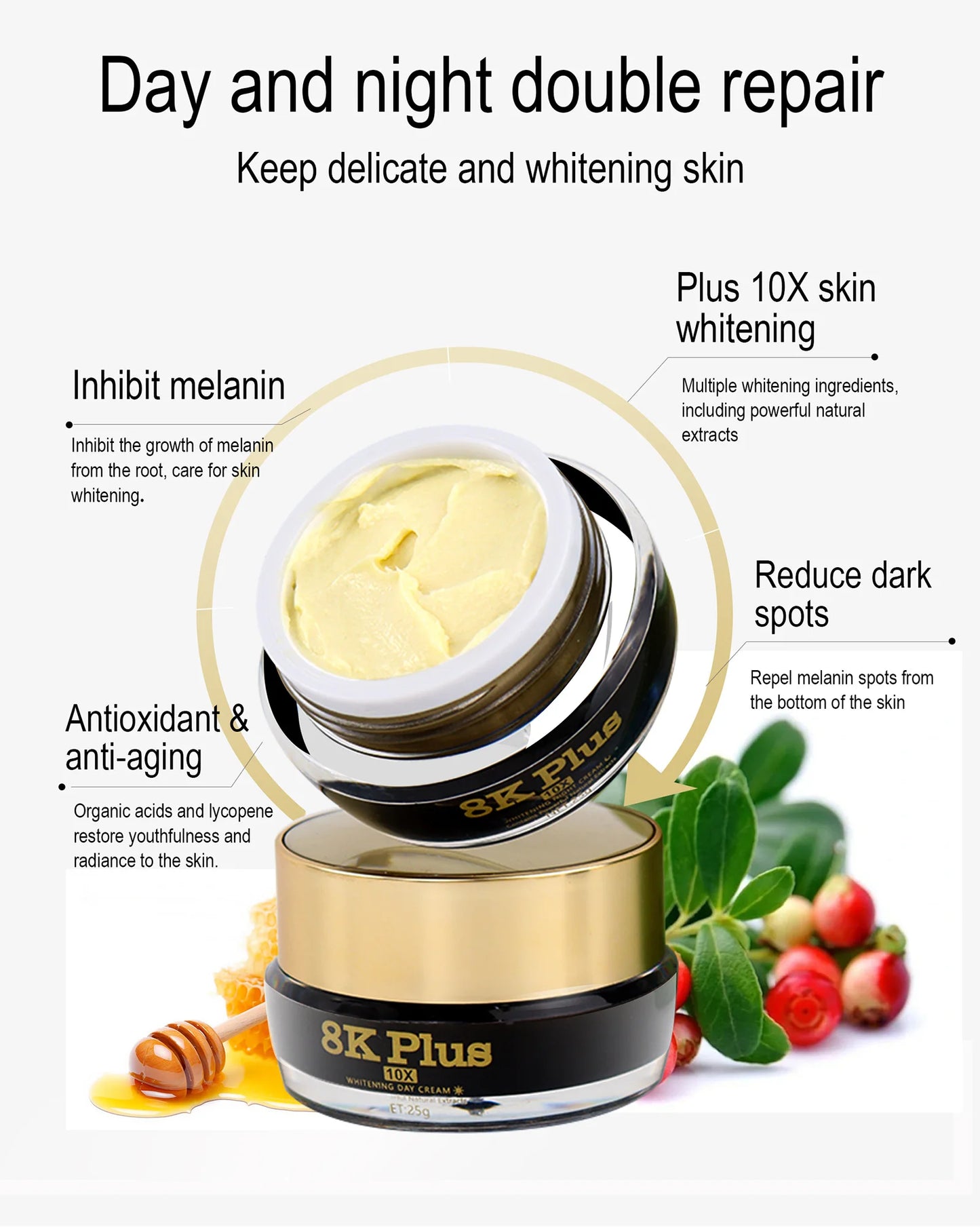 AILKE 8K Plus Night Whitening Cream | Collagen + Niacinamide + Glutathione – Dark Spots, Dull Skin & Fine Lines
