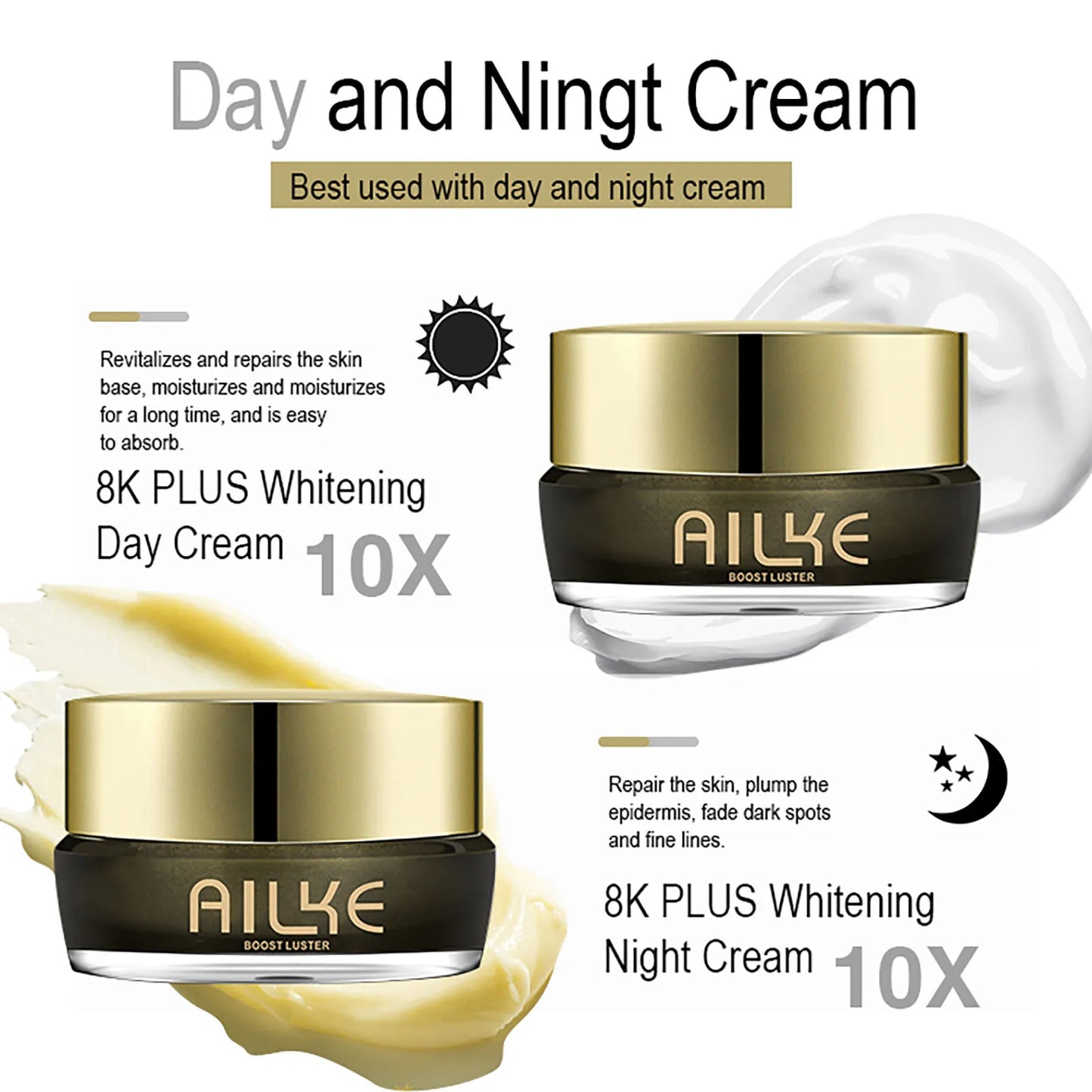 AILKE 8K Plus Night Whitening Cream | Collagen + Niacinamide + Glutathione – Dark Spots, Dull Skin & Fine Lines