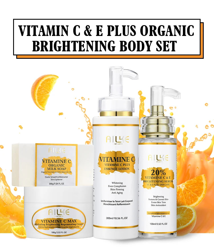 AILKE Vitamin C Body Glow Set | Brightening Cream, Hyaluronic Acid & Organic Soap for Smooth, Even, Glowing Skin
