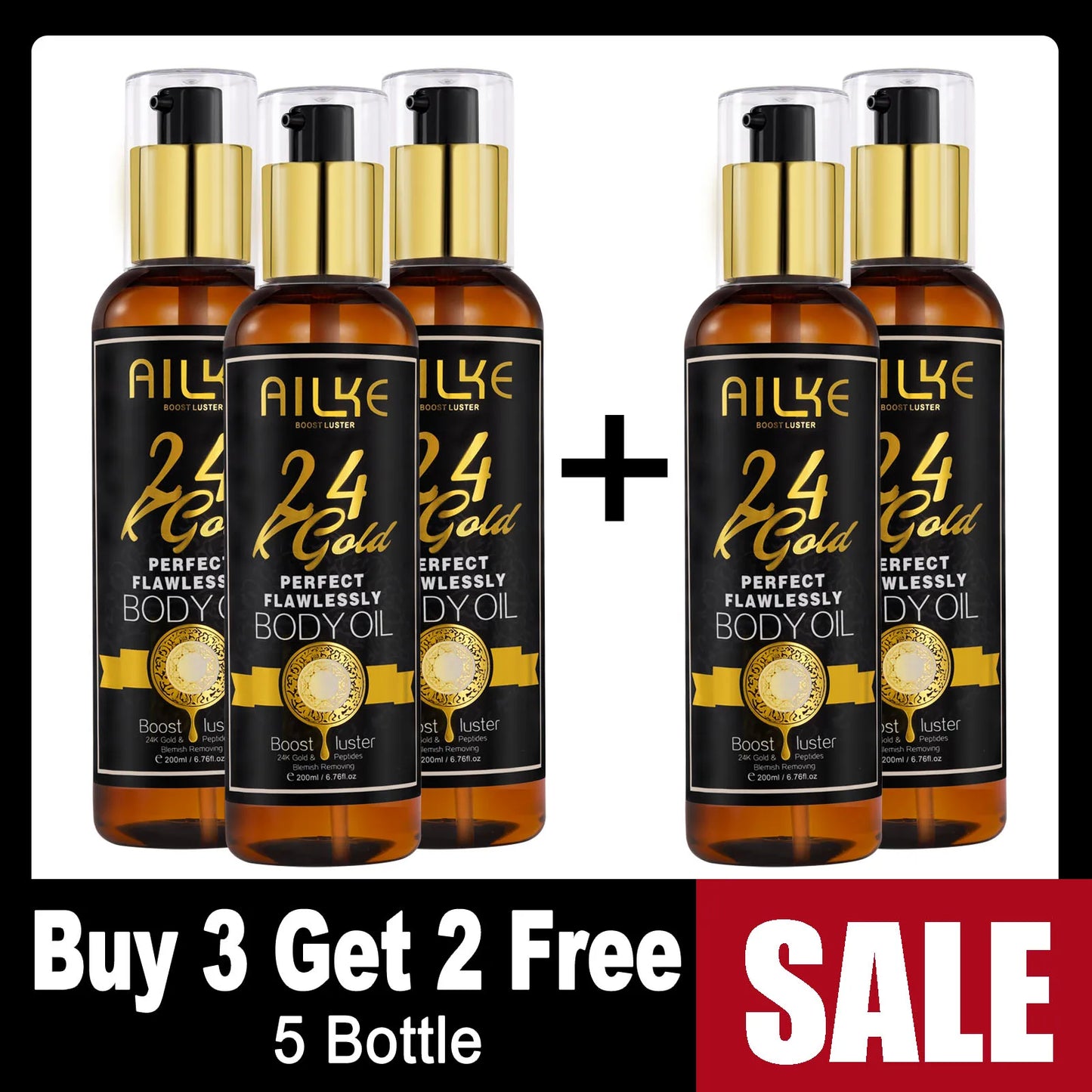 AILKE 24K Gold Perfect Flawless Body Glow Set | Whitening Body Lotion, Oil & Serum for Dark Spots, Wrinkles & Deep Hydration