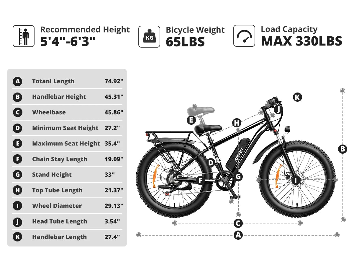 1500W Electric Mountain Bike EB26 | Fat Tire E-Bike 26" 48V 50-Mile Range - USA LOCATION