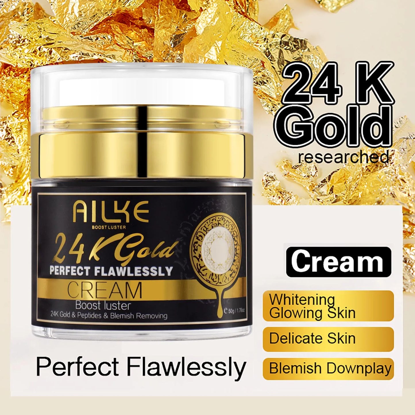 AILKE 24K Gold Perfect Flawless Body Glow Set | Whitening Body Lotion, Oil & Serum for Dark Spots, Wrinkles & Deep Hydration