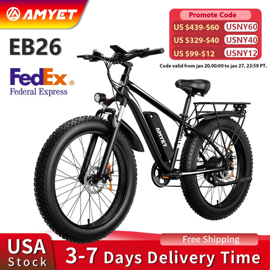1500W Electric Mountain Bike EB26 | Fat Tire E-Bike 26" 48V 50-Mile Range - USA LOCATION