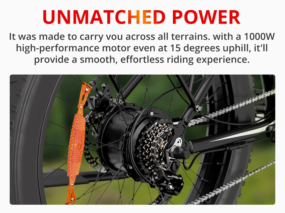 1500W Electric Mountain Bike EB26 | Fat Tire E-Bike 26" 48V 50-Mile Range - USA LOCATION