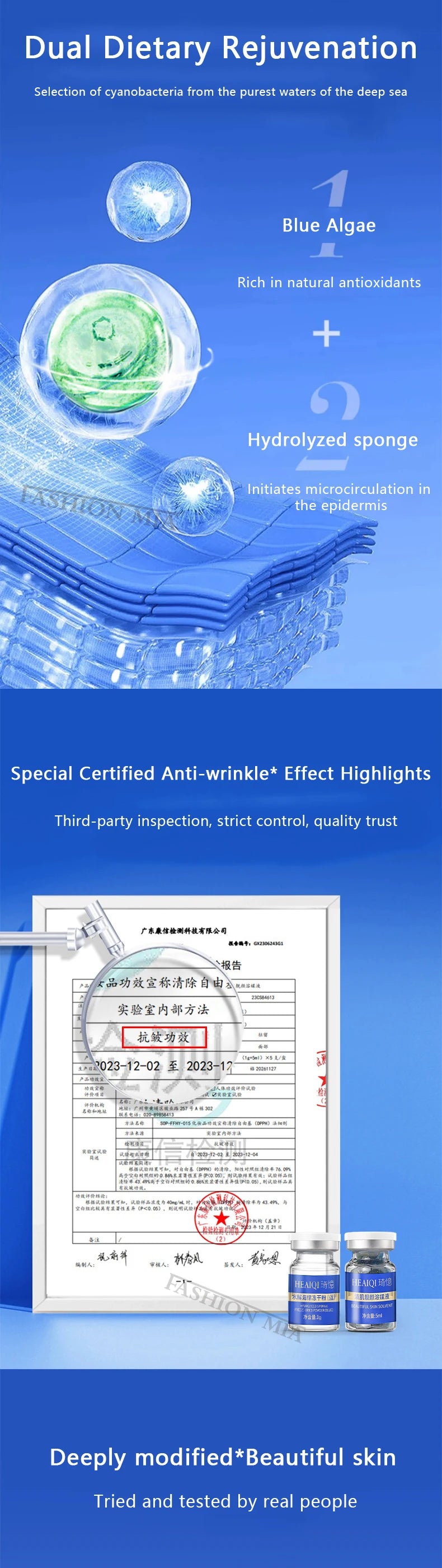 Sponge Crystallite Treatment Blue Copper Peptide Collagen Regeneration Natural Biological Extract Sponge Spicules Cell Renew