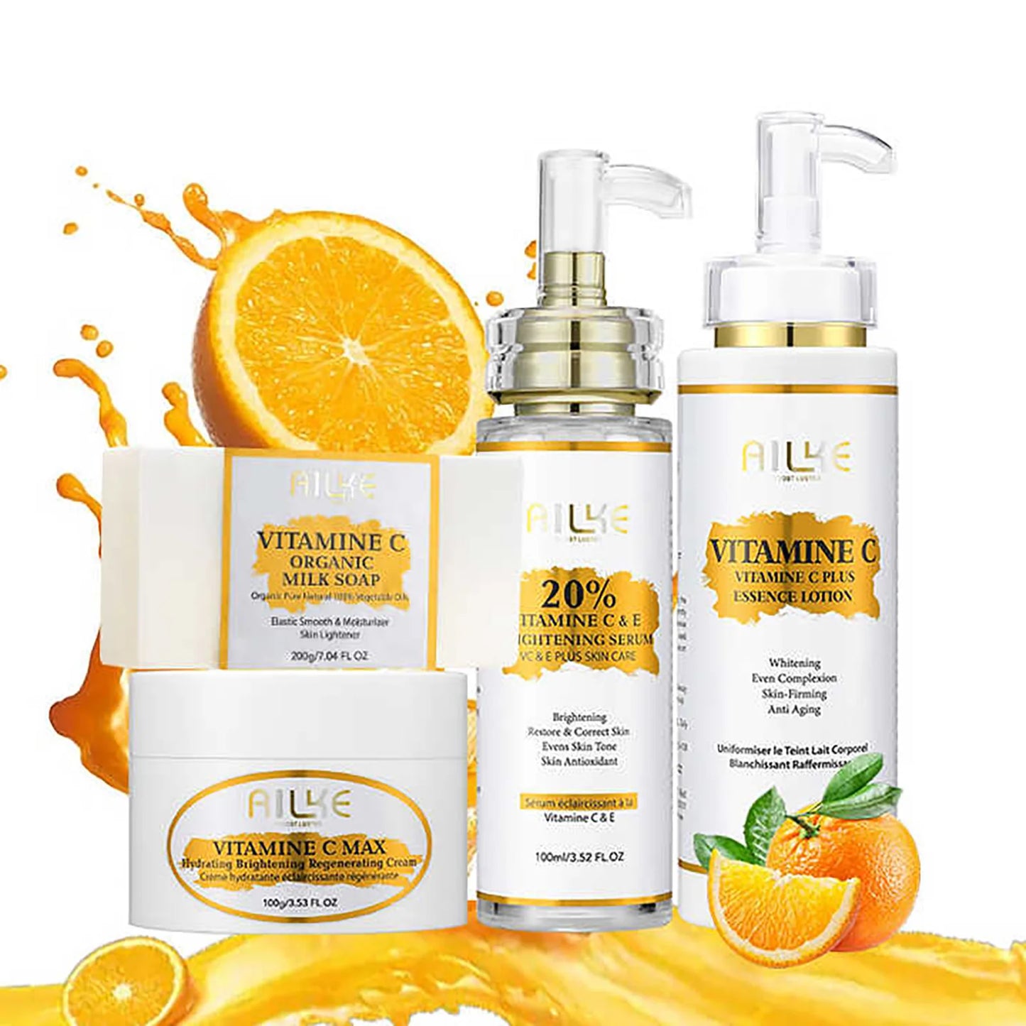 AILKE Vitamin C Body Glow Set | Brightening Cream, Hyaluronic Acid & Organic Soap for Smooth, Even, Glowing Skin